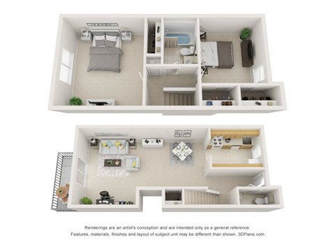 Floor plan for 2 beds, 1.5 baths, 1287 sqft